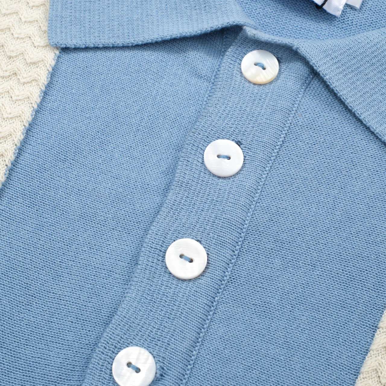 Men's Sky Blue Mod Stripe Knit Polo – 60s Vintage Short Sleeve Shirt - Image 4