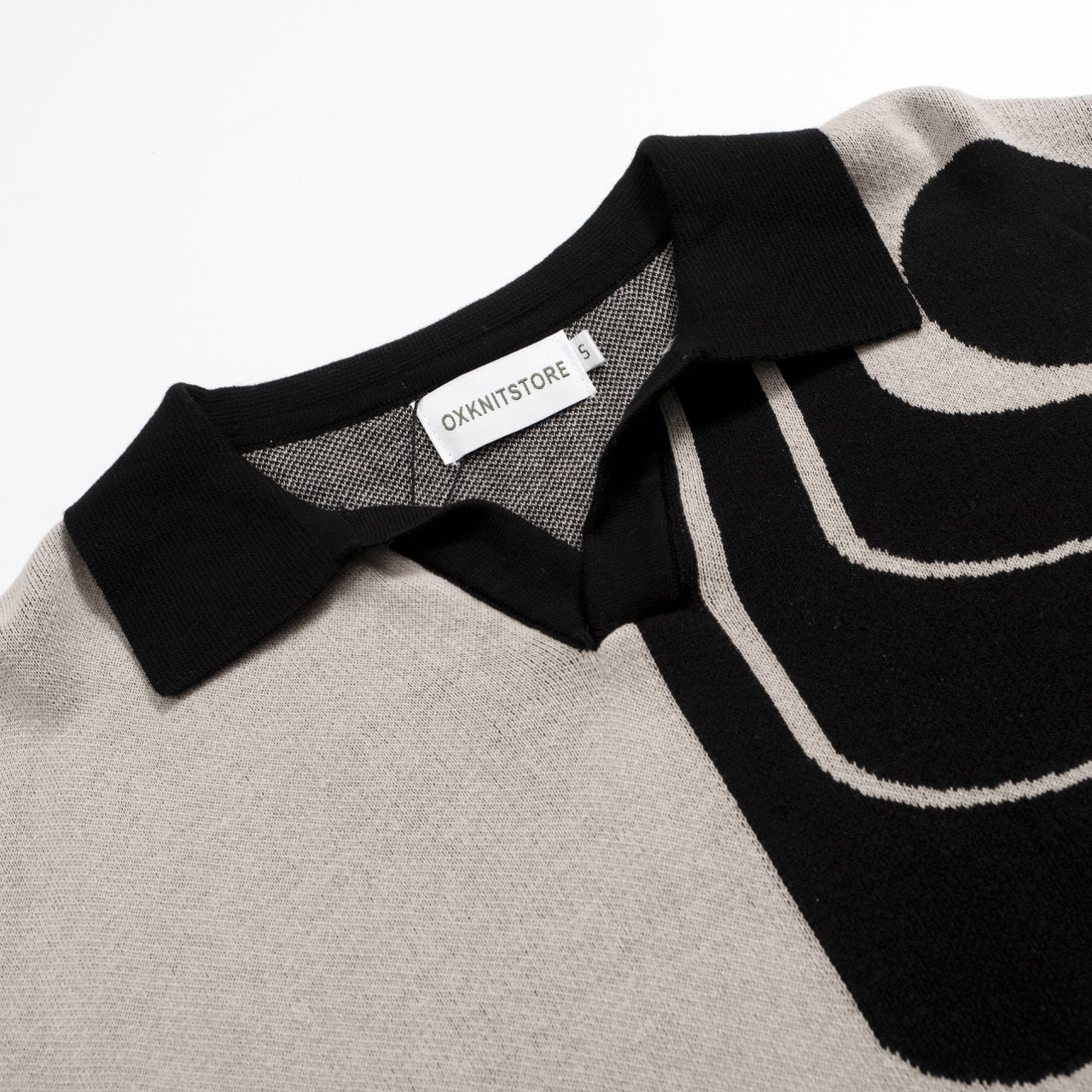 Men’s Vintage 1960s MOD Knit Polo Shirt – Retro Black & Gary Geometric Pattern - Image 3
