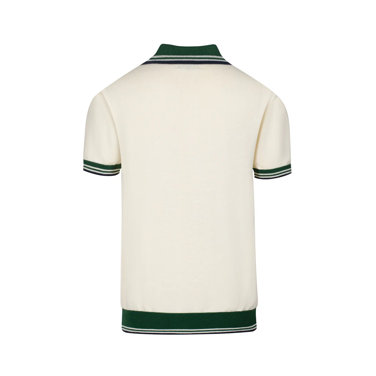 Men’s Vintage 1970s Knit Polo Shirt – Retro Cream with Green Striped Collar and Trim - Image 3
