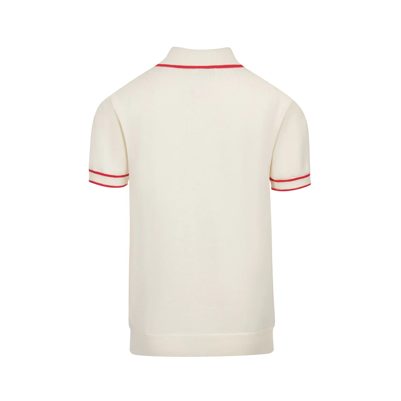 Men’s Vintage 1970s Knit Polo Shirt – Retro Cream with Red, Black & Blue Arrow Graphic - Image 3