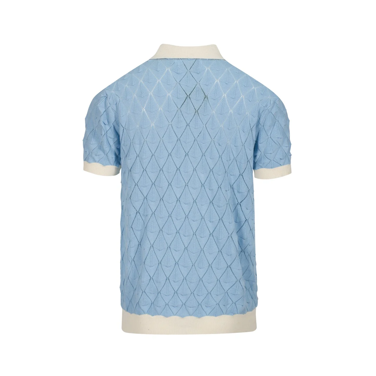 Men’s Vintage 1970s Knit Shirt – Retro Sky Blue Button-Up with Cream Trim - Image 3