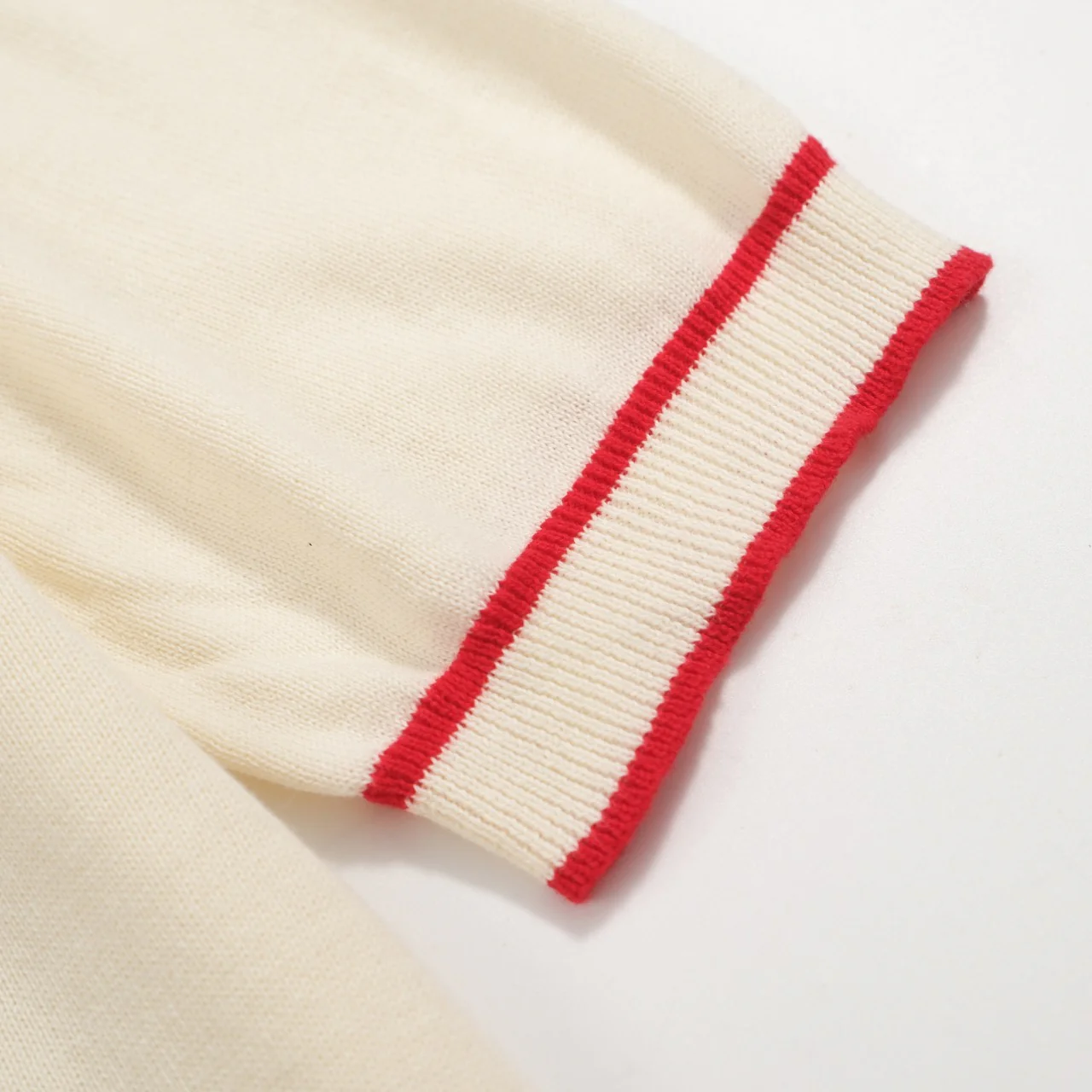Men’s Vintage Knit Polo – Retro Cream Button-Up with Rose Embroidery - Image 4