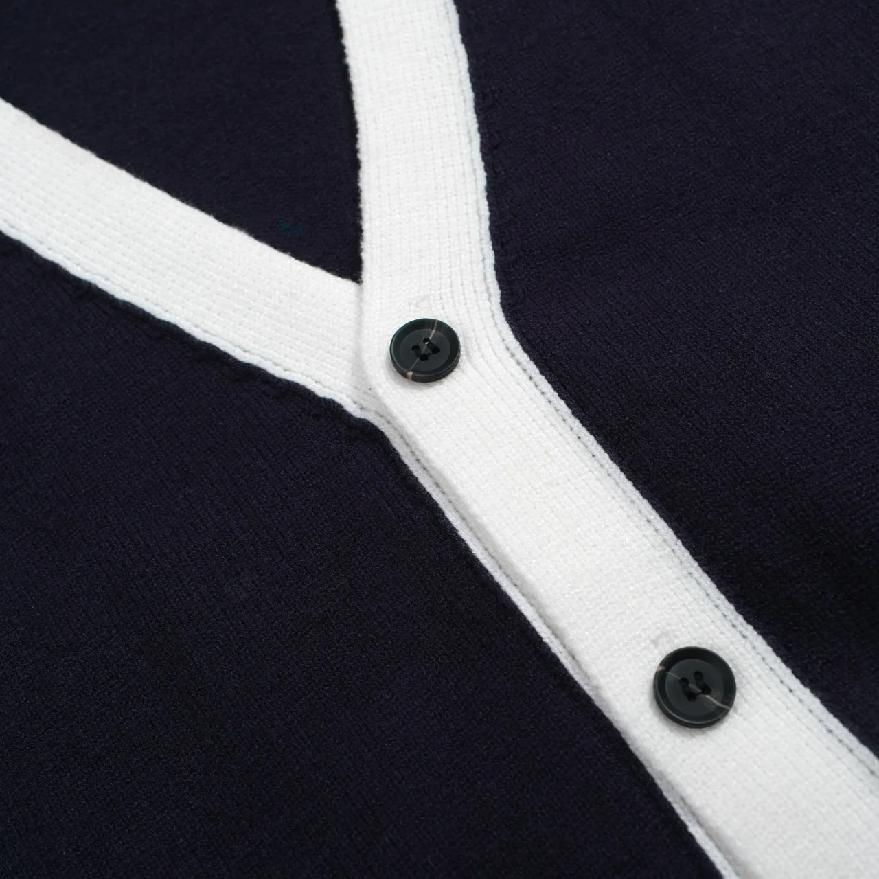 Men’s Vintage Navy Cardigan – Retro Contrast Trim Knit with Deep V-Neck - Image 4