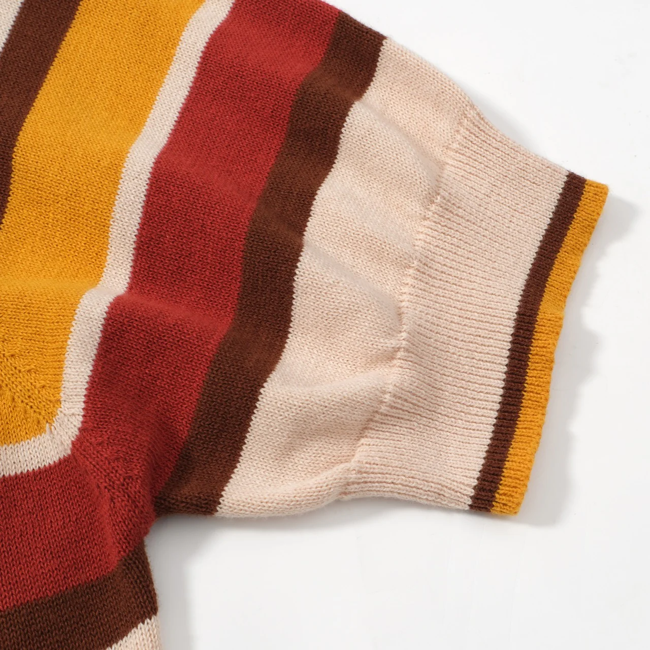Men's Vintage Warm Stripe Zip Polo – 70s Inspired Knit Shirt in Earth Tones - Image 5