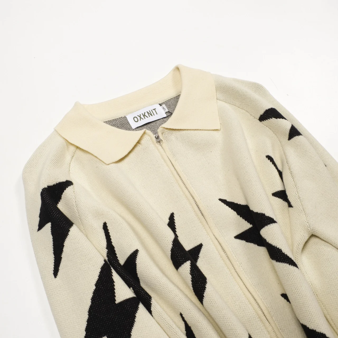 Men's Apricot Classic Retro Lightning Jacquard Knitted Cardigan - Image 10
