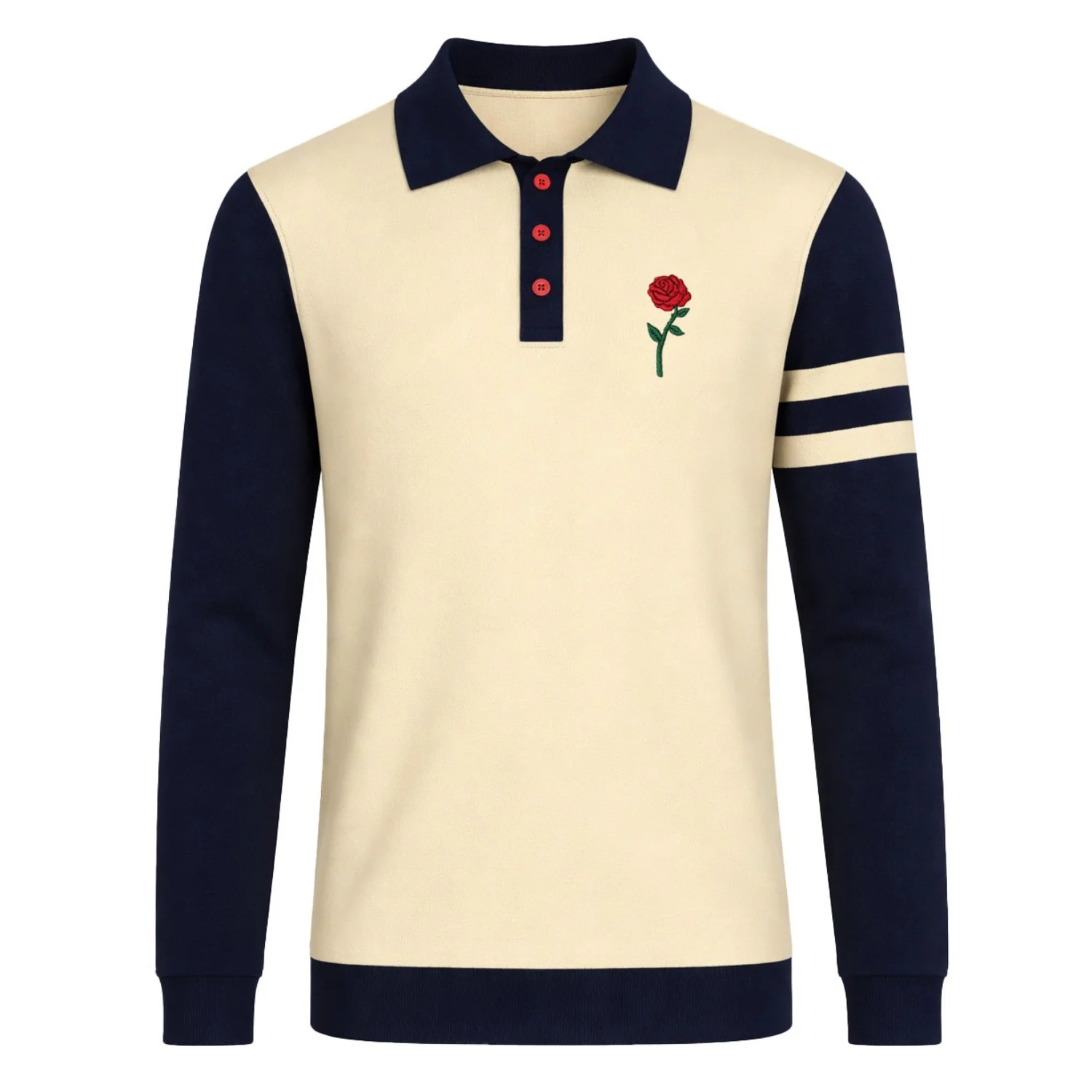 Men's Apricot Classic Vintage Rose Embroidery Knit Polo