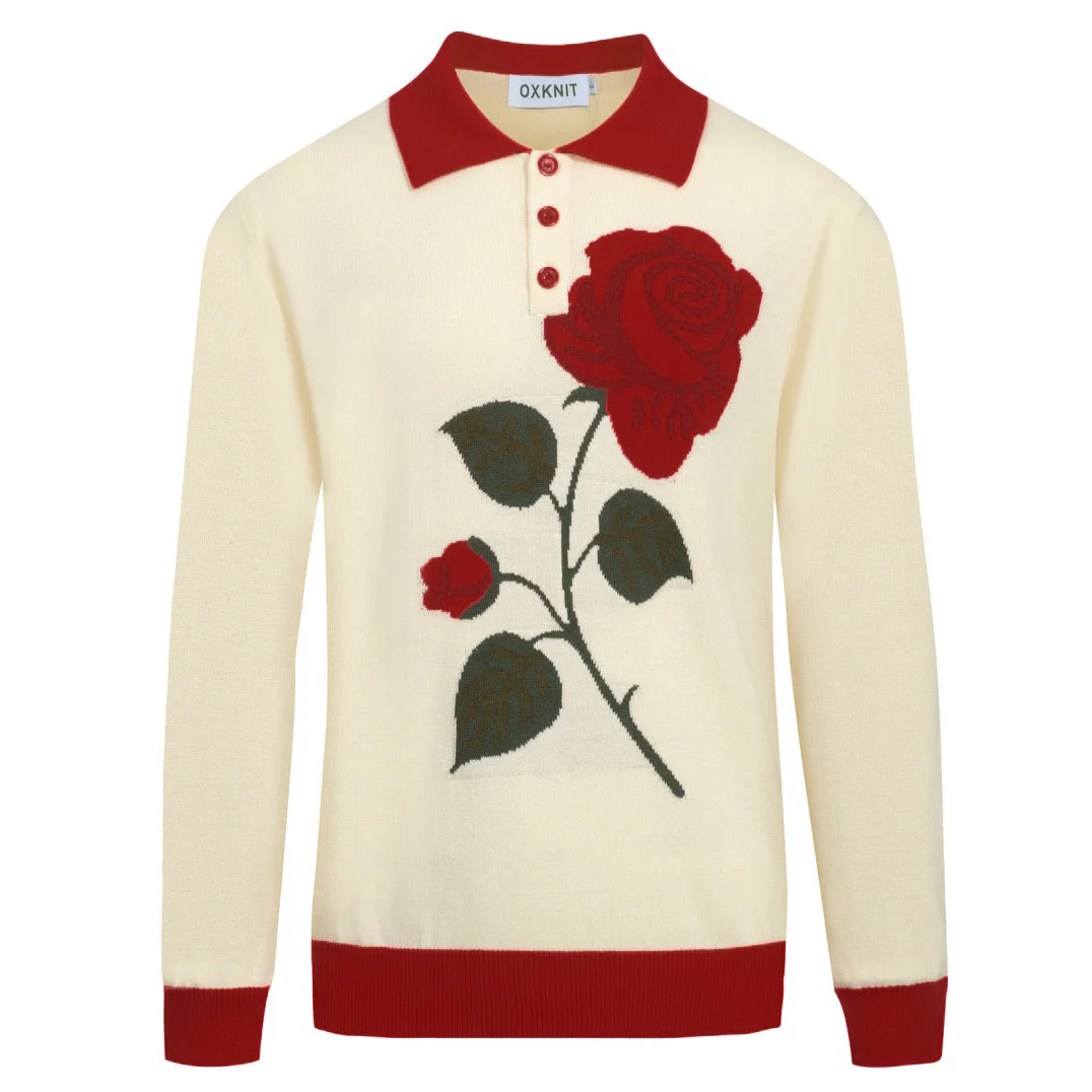 Men's apricot floral jacquard vintage knitted polo shirt