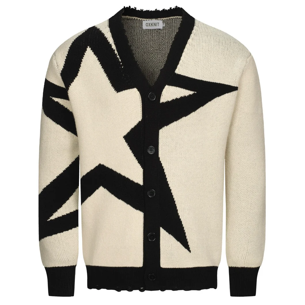 Men's apricot star jacquard knit sweater jacket