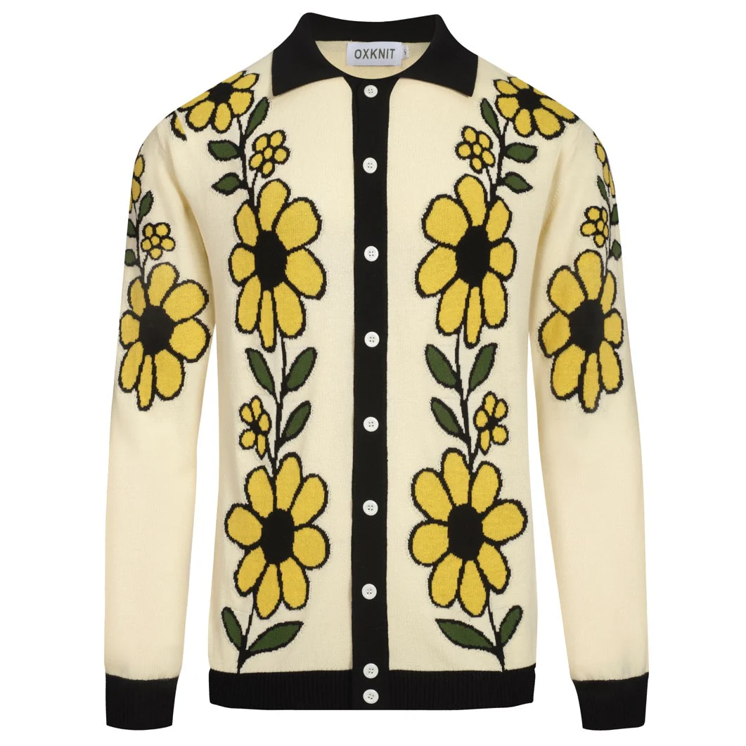 Men's apricot vintage art floral jacquard cardigan