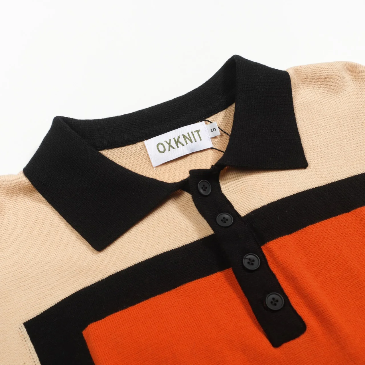 Men's apricot vintage square jacquard knit polo shirt - Image 3