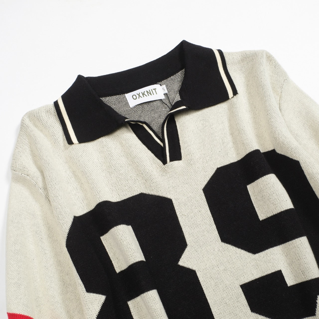 Men's beige font "89" jacquard V-neck polo shirt - Image 10