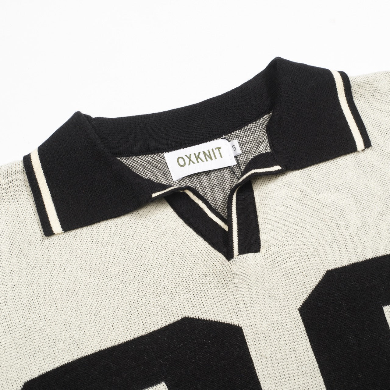 Men's beige font "89" jacquard V-neck polo shirt - Image 4