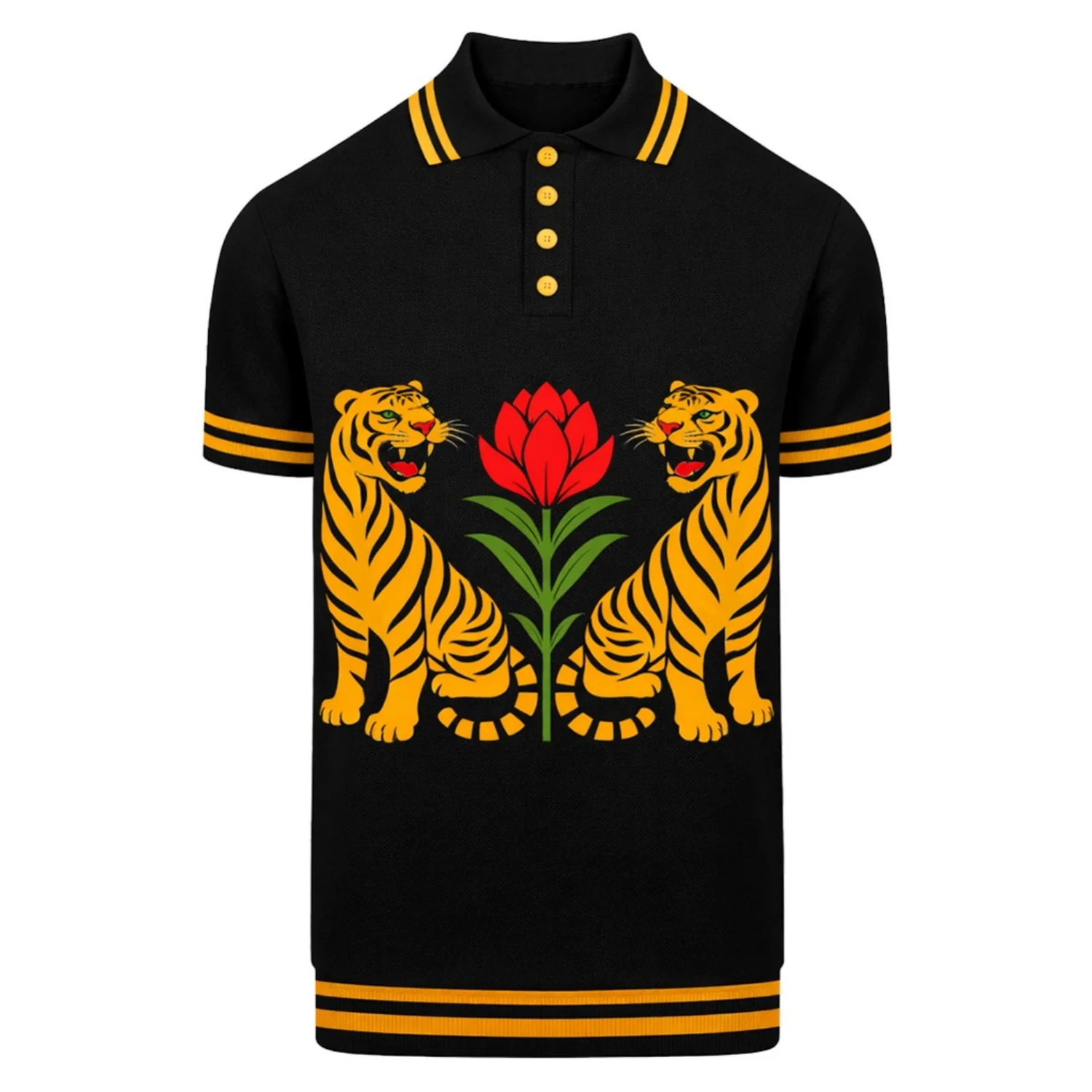 Men's black animal retro short-sleeved knitted polo shirt
