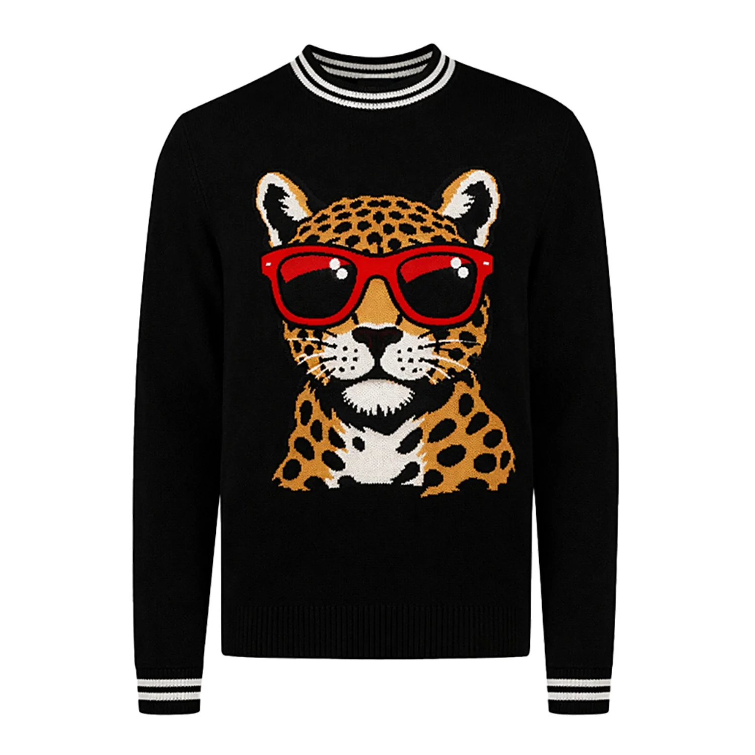Men's black animal-themed classic retro art jacquard knitwear