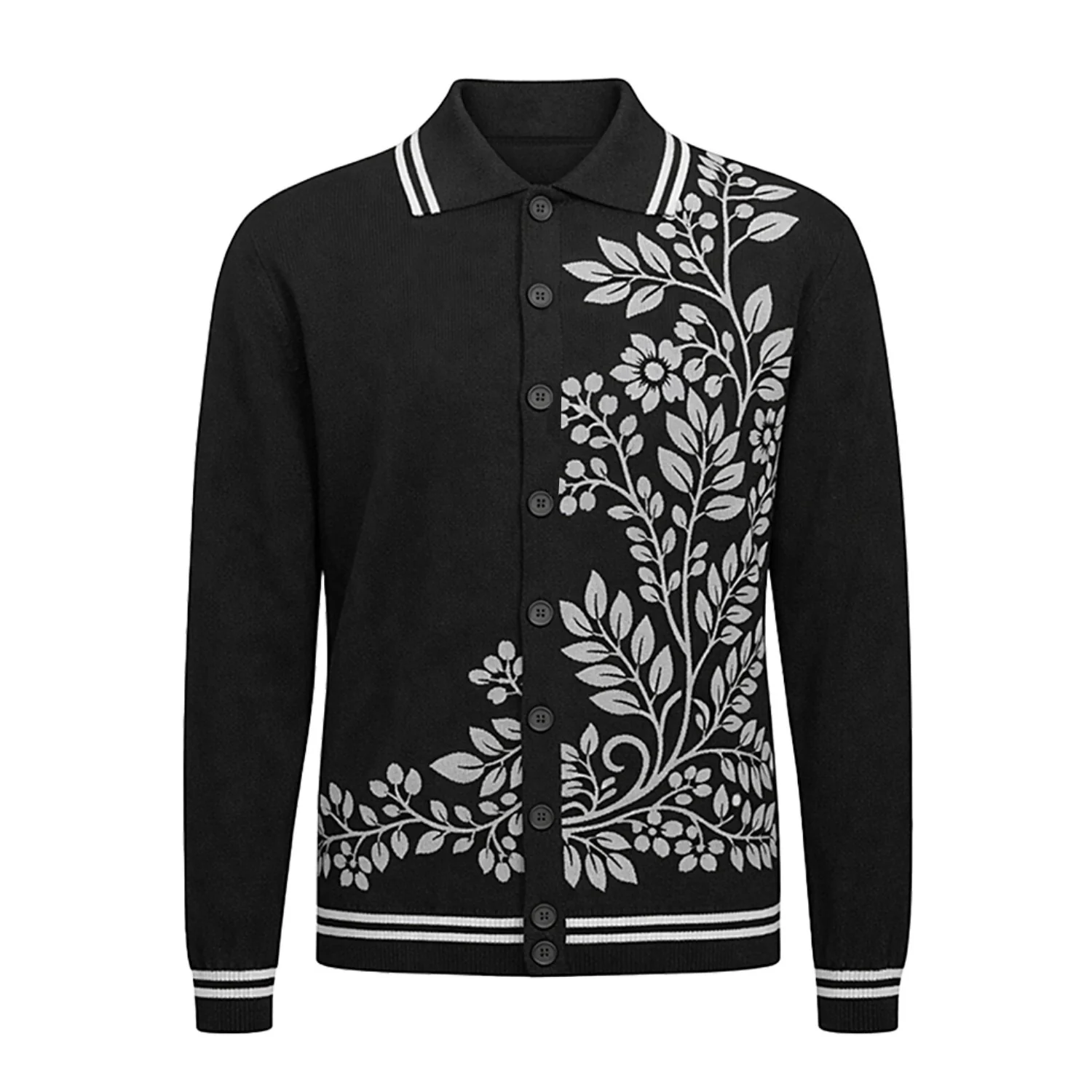 Men's black art classic retro jacquard cardigan