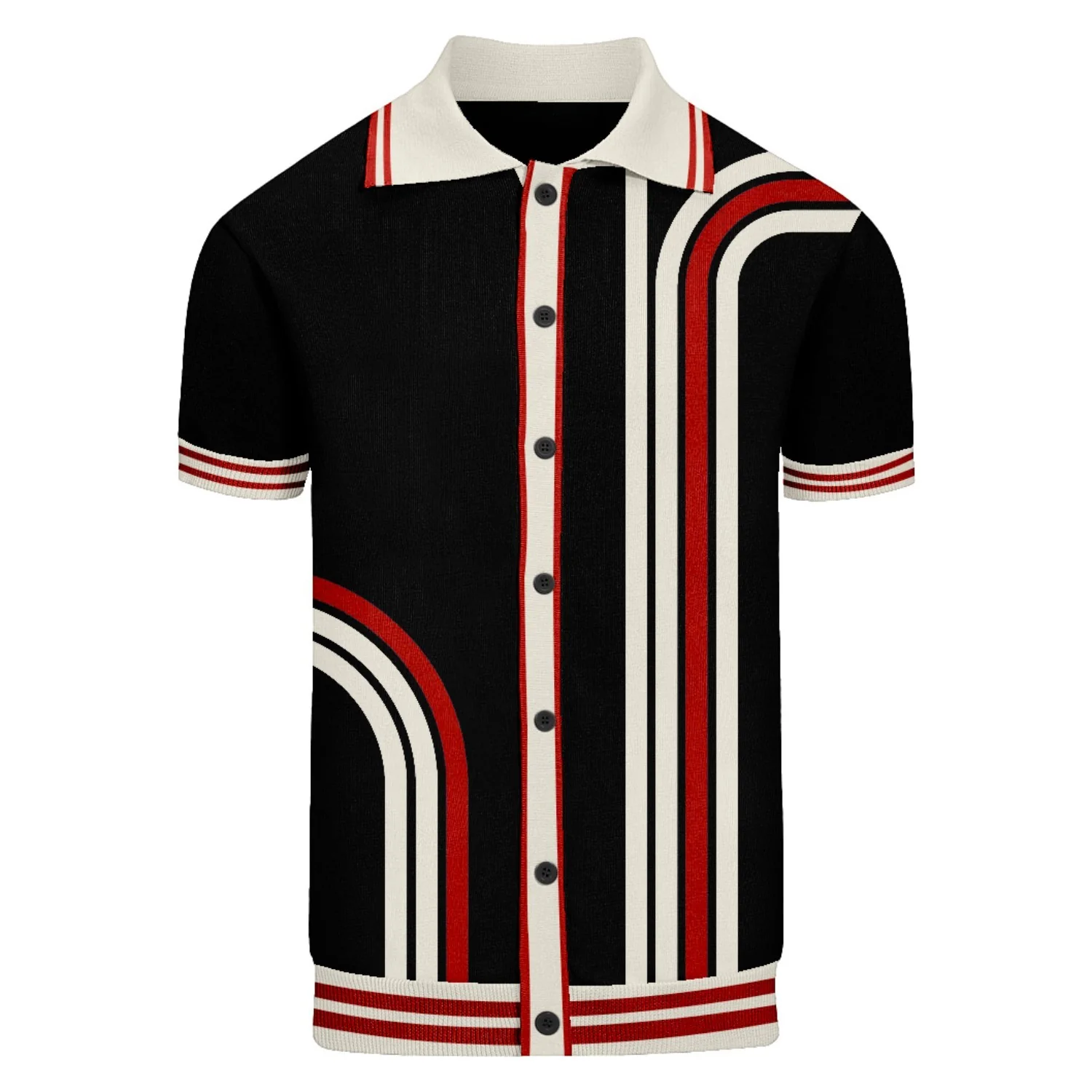 Men's Black Art Retro Design Knitted Cardigan