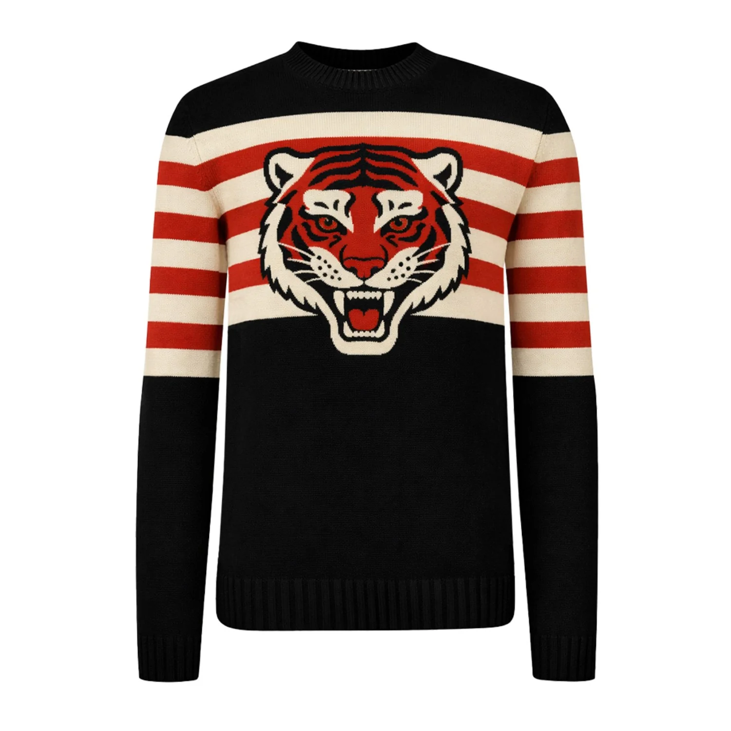 Men's Black Classic Tiger Stripe Plaid Knitwear