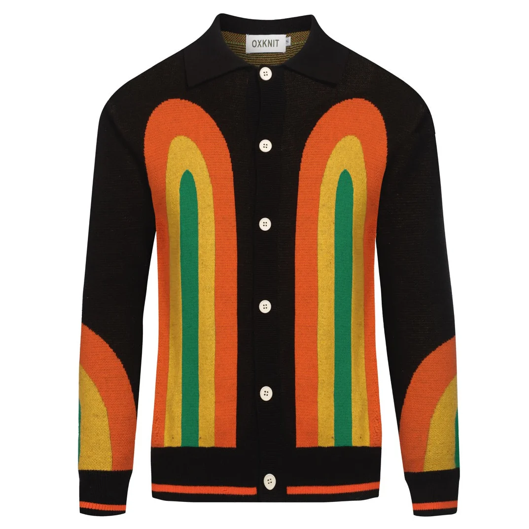 Men's black geometric vintage knit cardigan