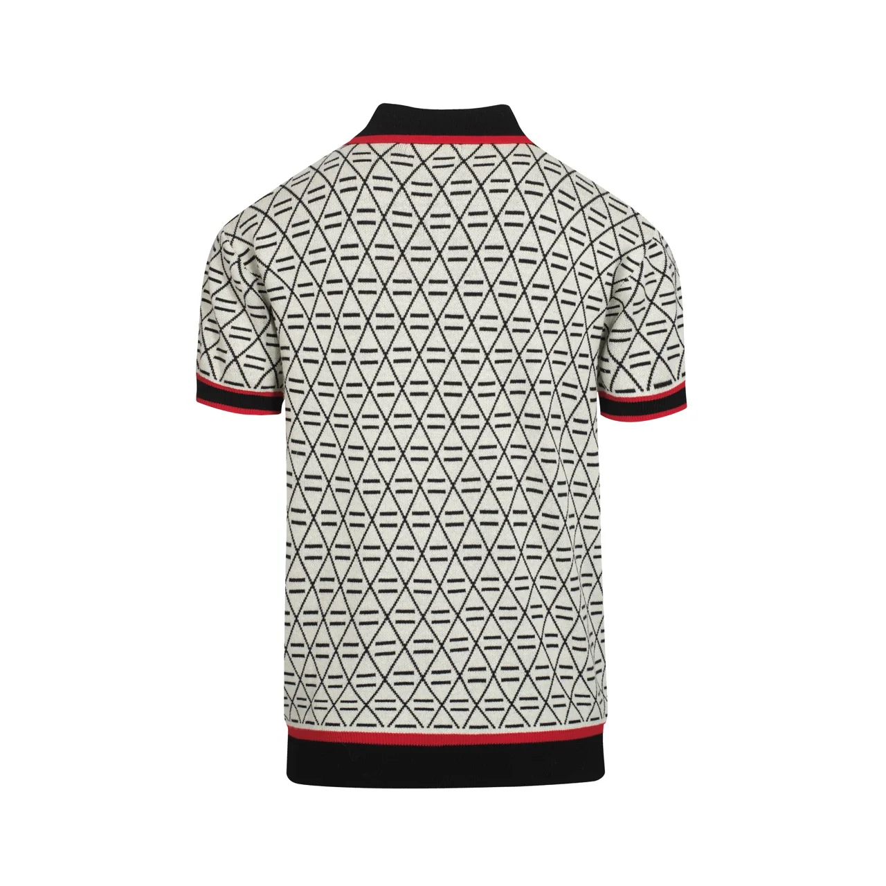 Men's black jacquard embroidered knit polo shirt - Image 3