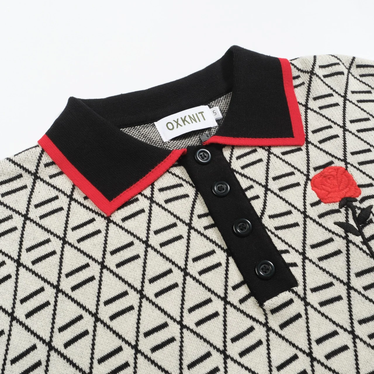Men's black jacquard embroidered knit polo shirt - Image 4