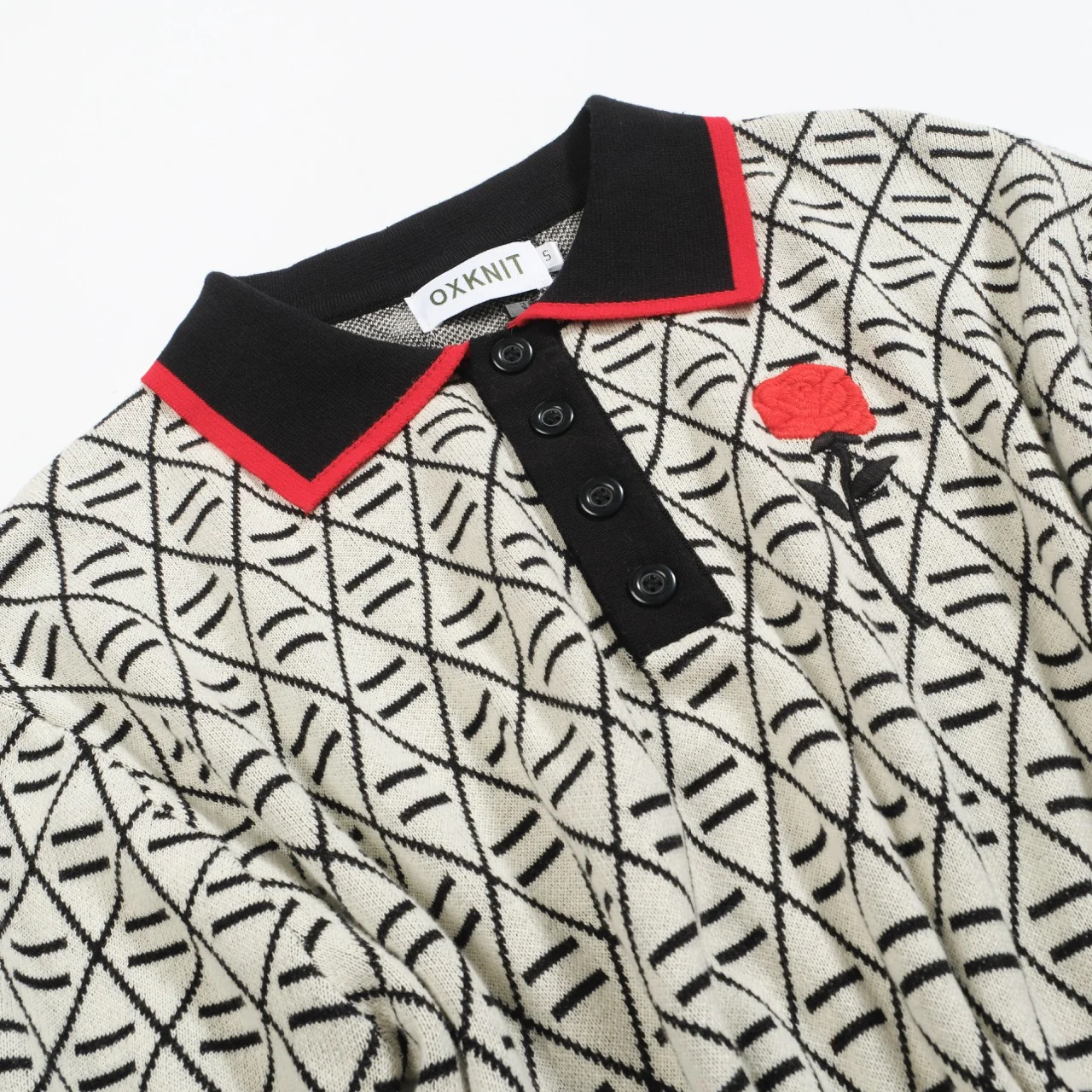 Men's black jacquard embroidered knit polo shirt - Image 9