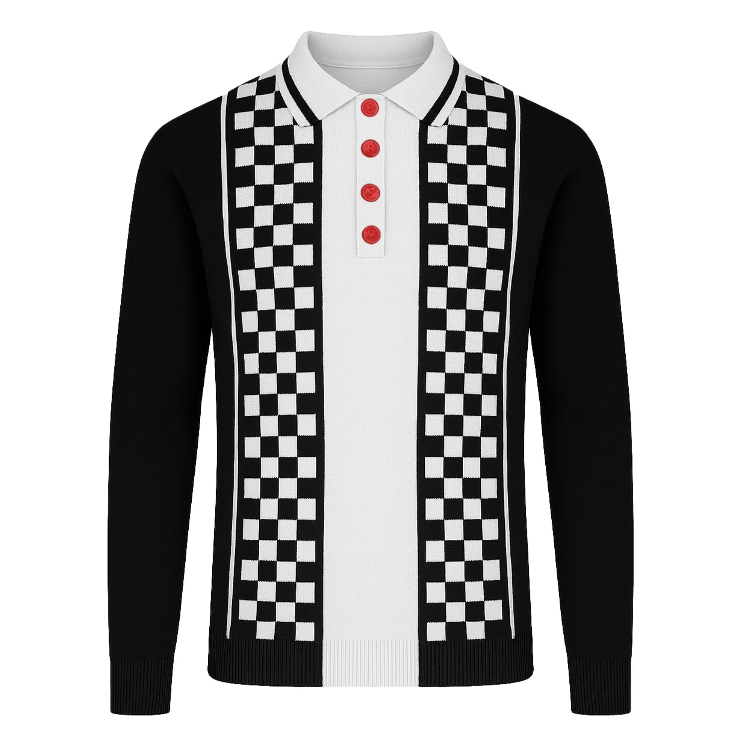 Men's black retro checkered art jacquard polo shirt