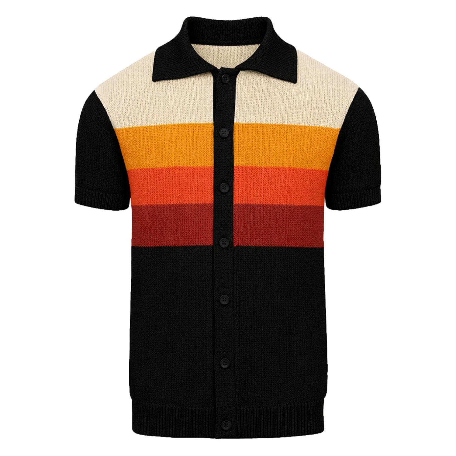 Men's Black Retro Fashion Striped Art Knitted Cardigan