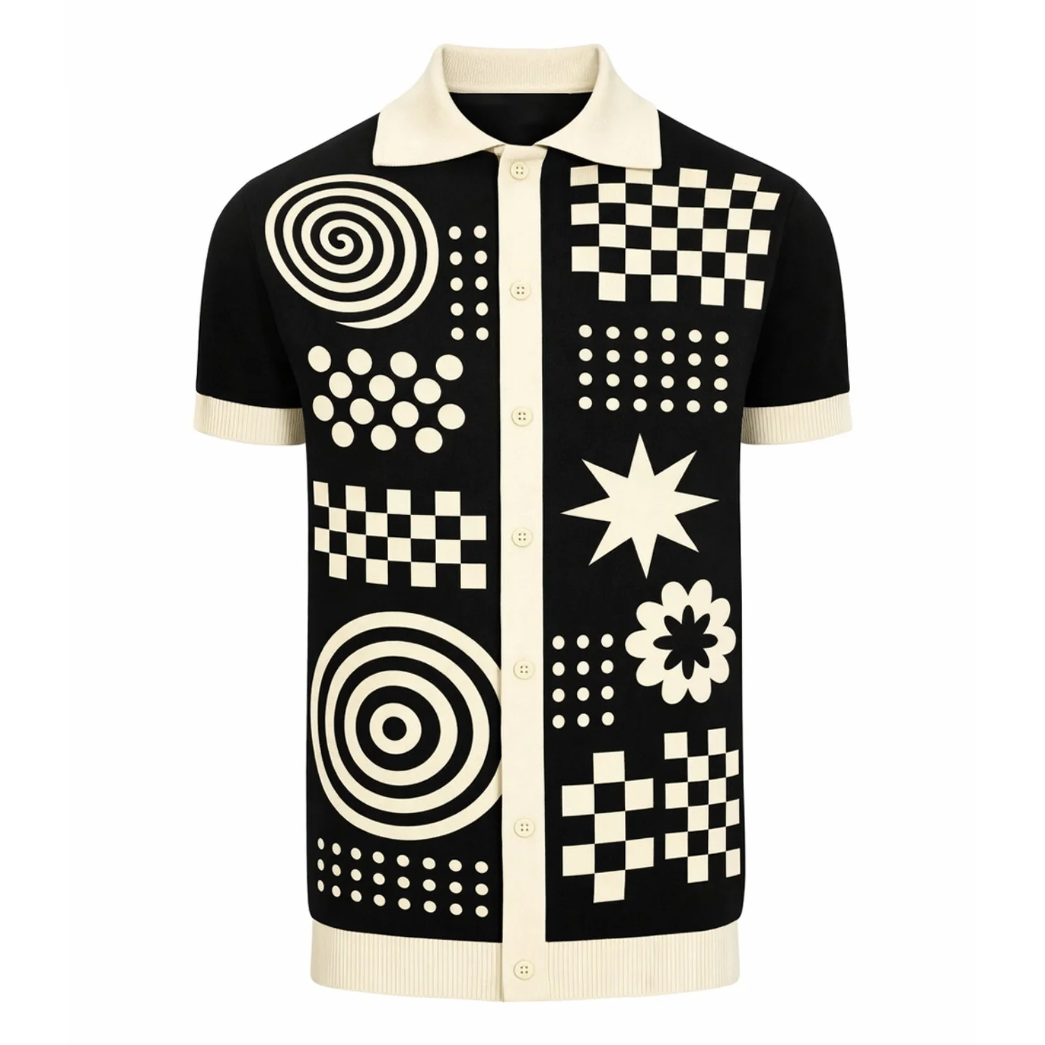 Men's black retro graphic 1960s knitted cardigan