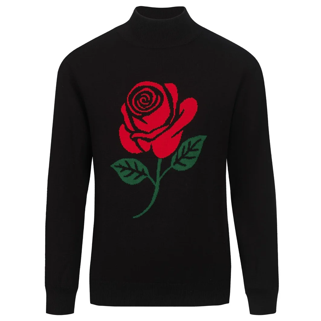 Men's black retro rose jacquard high-neck knitwear