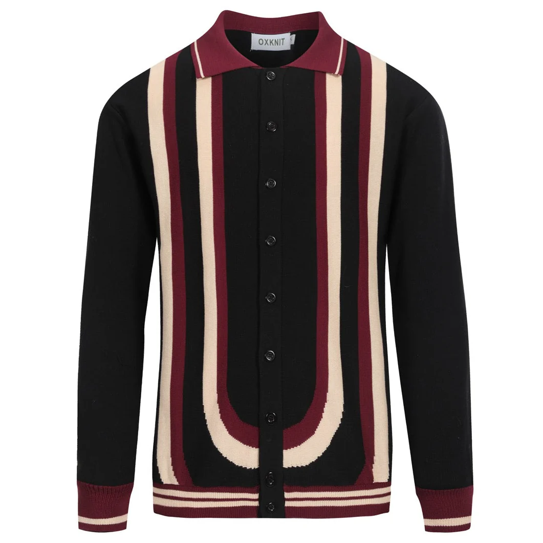 Men's black retro striped 1960s knitted cardigan