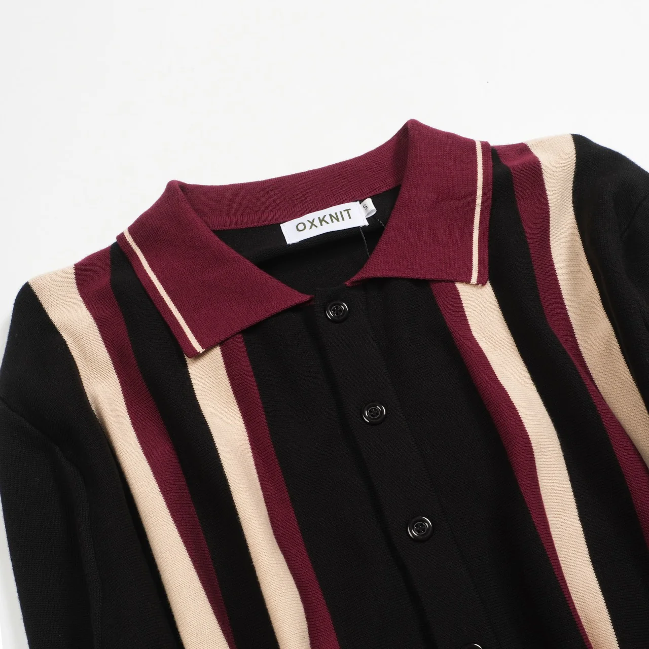 Men's black retro striped 1960s knitted cardigan - Image 9