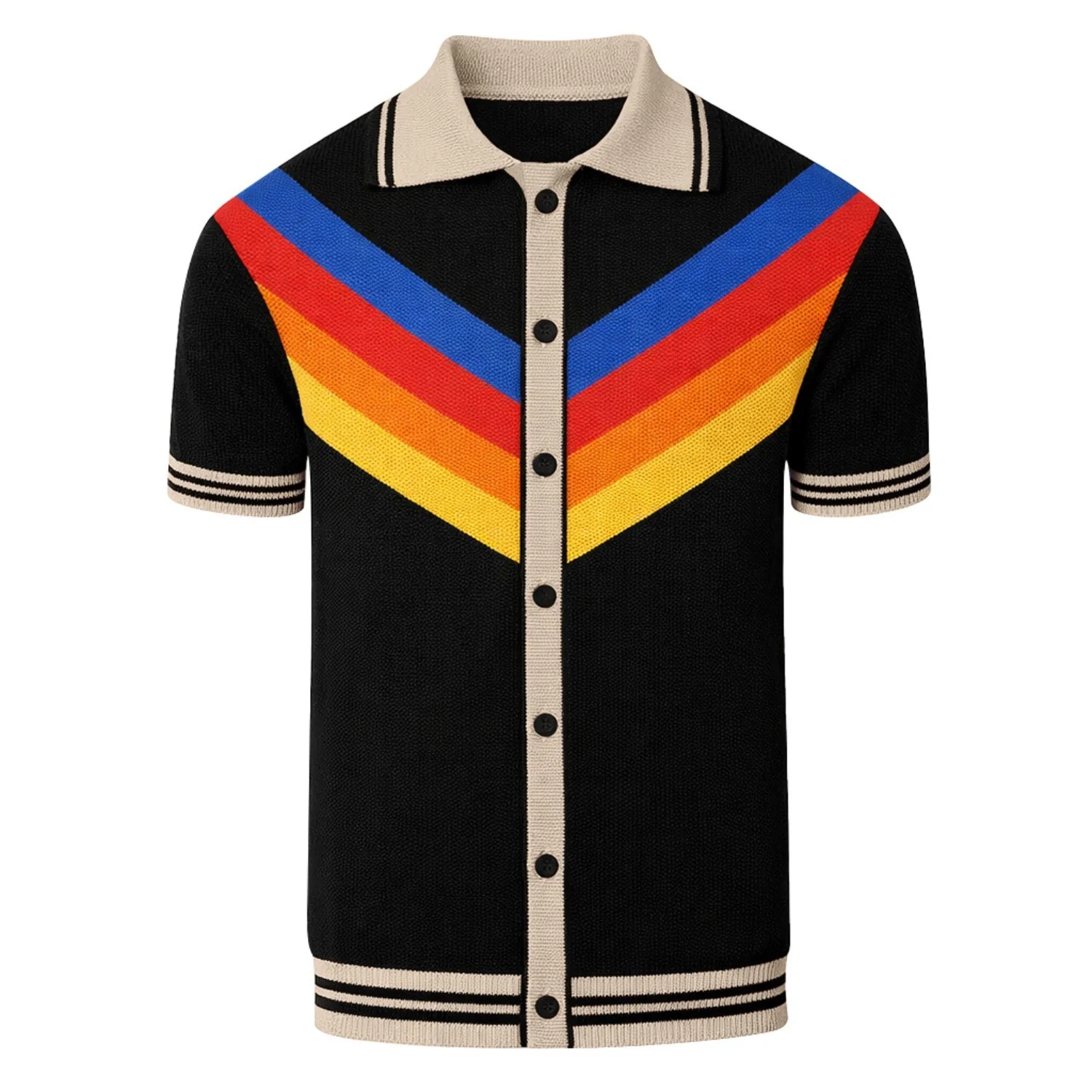 Men's Black Retro Striped Art Knitted Cardigan