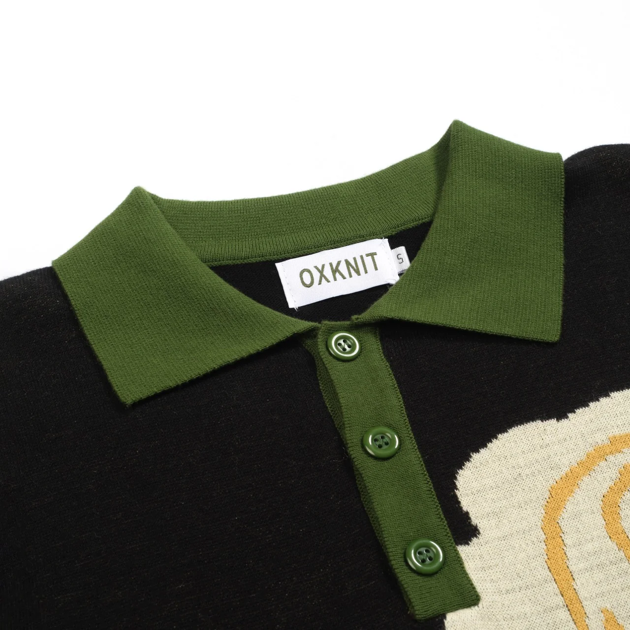 Men's black rose jacquard vintage polo knitwear - Image 4
