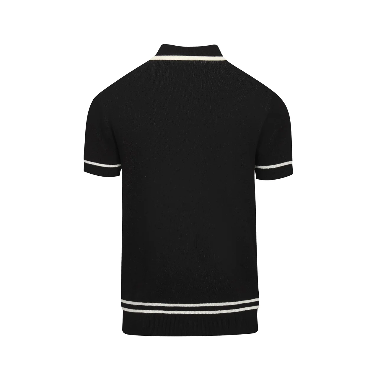 Men's black rose jacquard vintage V-neck knitted polo shirt - Image 3
