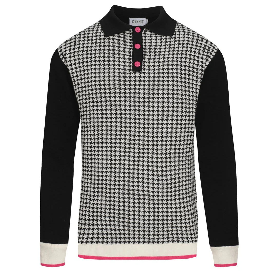 Men's black street retro knitted polo shirt