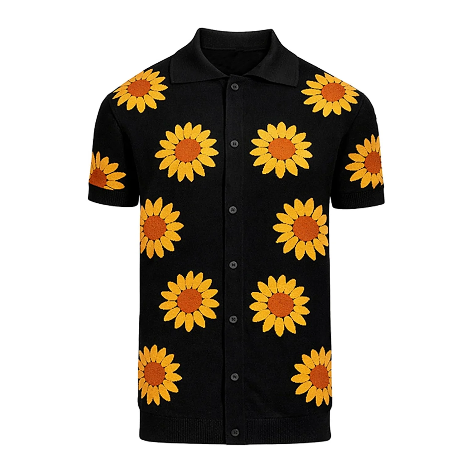 Men's black sunflower retro jacquard knitted cardigan