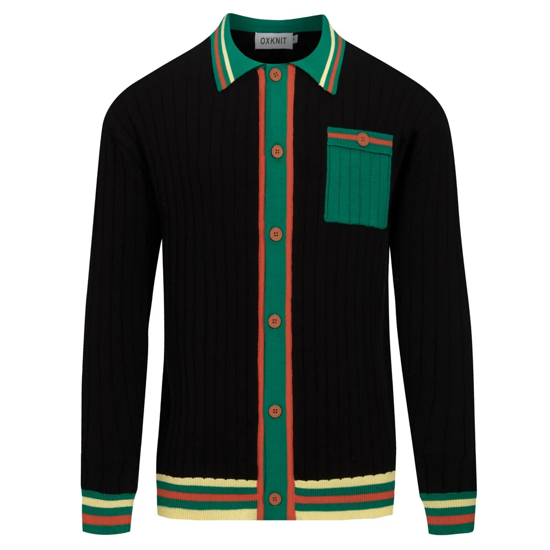 Men's black vintage classic jacquard cardigan