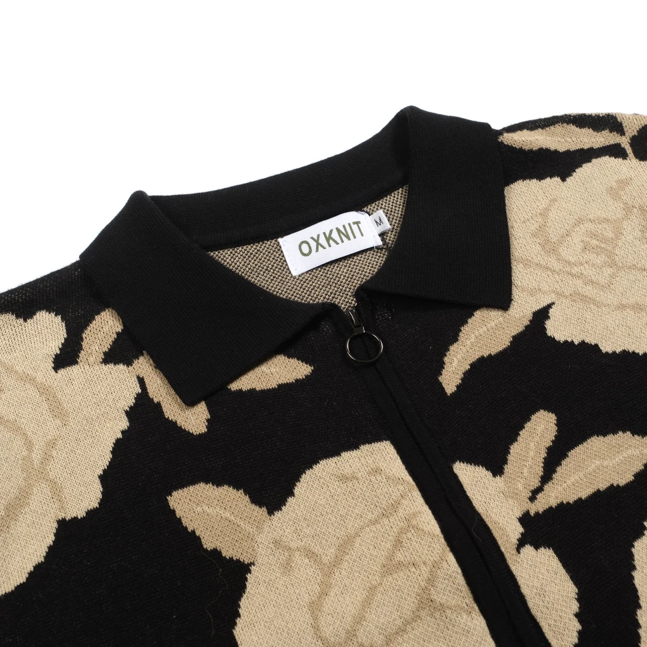 Men's black vintage jacquard knit zipper cardigan - Image 4