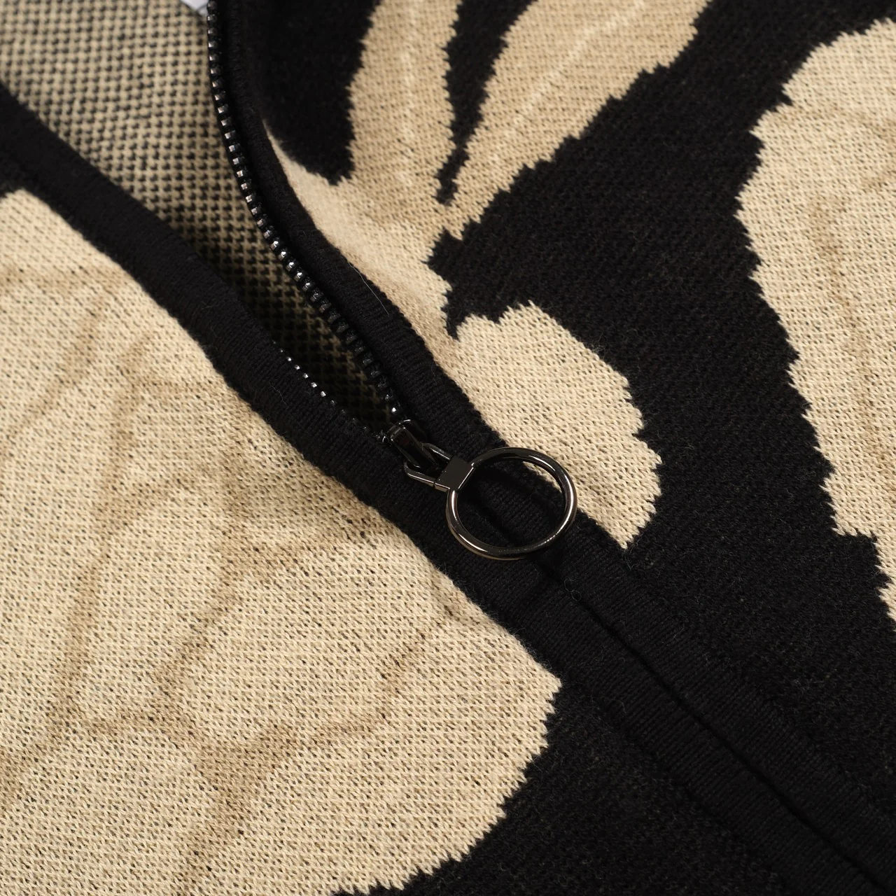 Men's black vintage jacquard knit zipper cardigan - Image 7