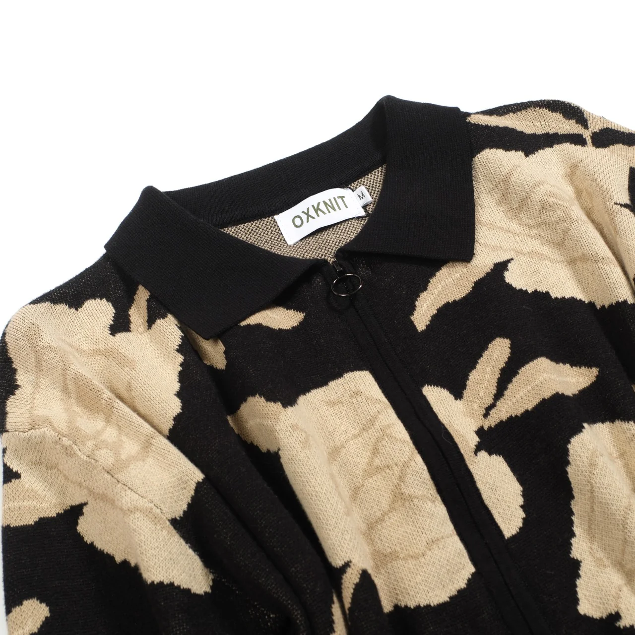 Men's black vintage jacquard knit zipper cardigan - Image 8