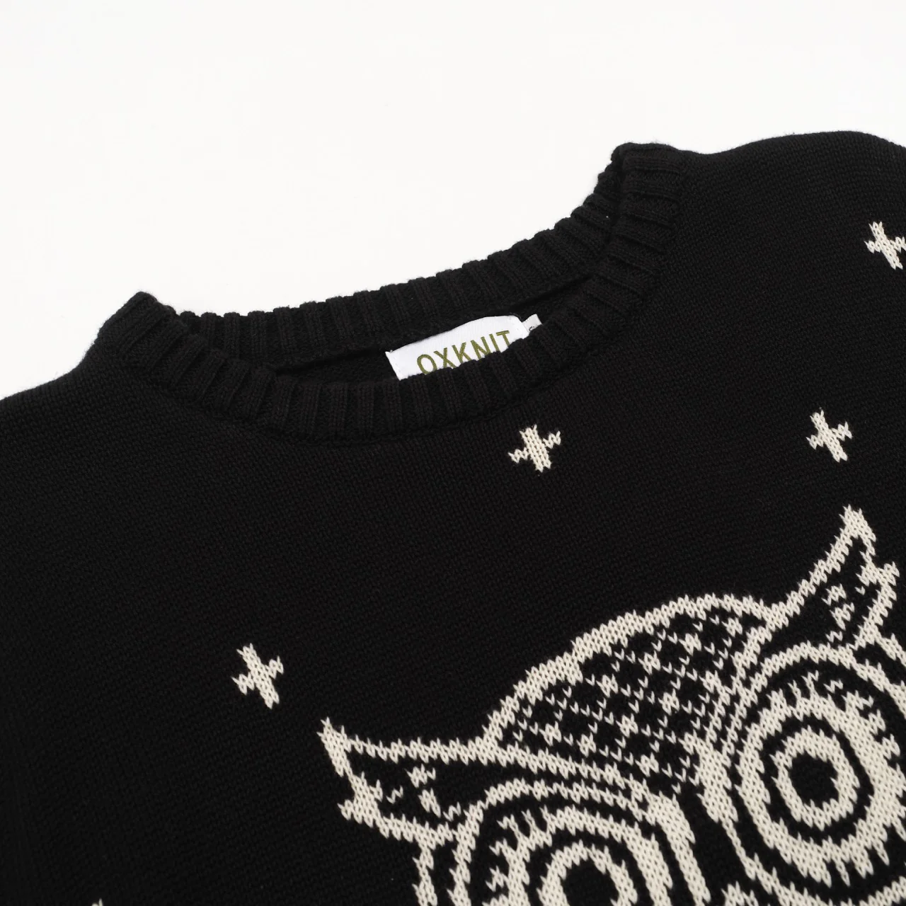 Men's black vintage striped owl jacquard knitwear - Image 4