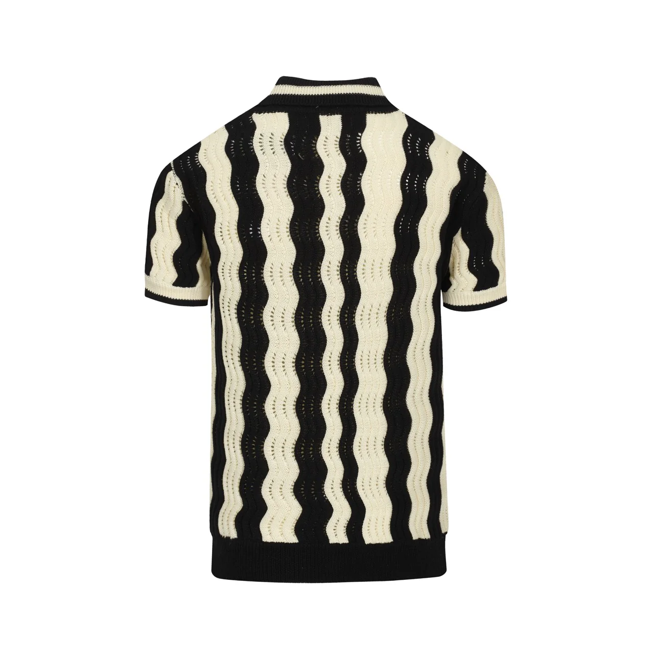 Men's black vintage textured jacquard knit polo shirt - Image 3
