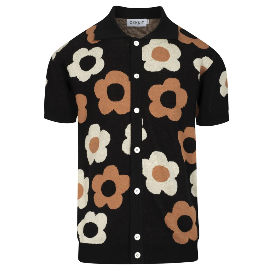 Men's black vintage vintage floral jacquard cardigan