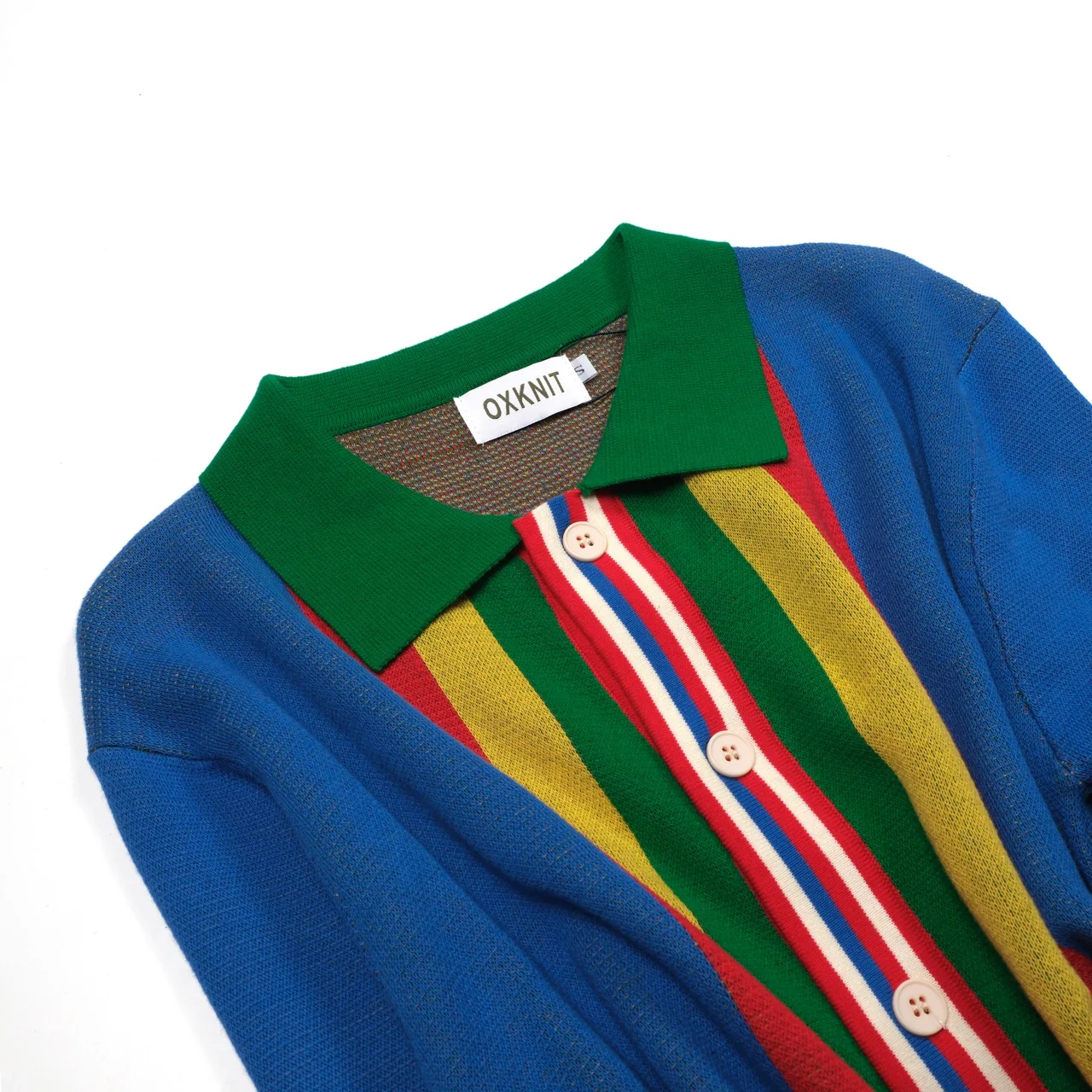 Men's Blue Art Retro Stripes Classic Jacquard Cardigan - Image 9