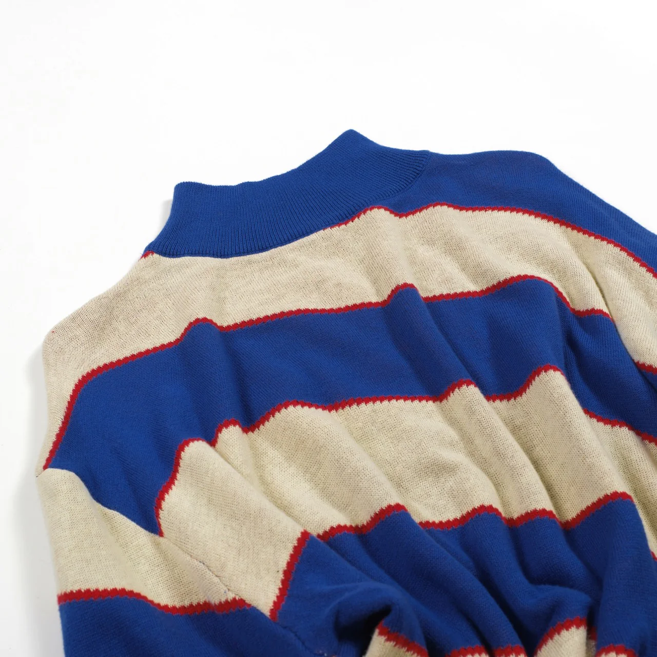Men's blue fashionable striped vintage jacquard high-neck knitwear - Image 8
