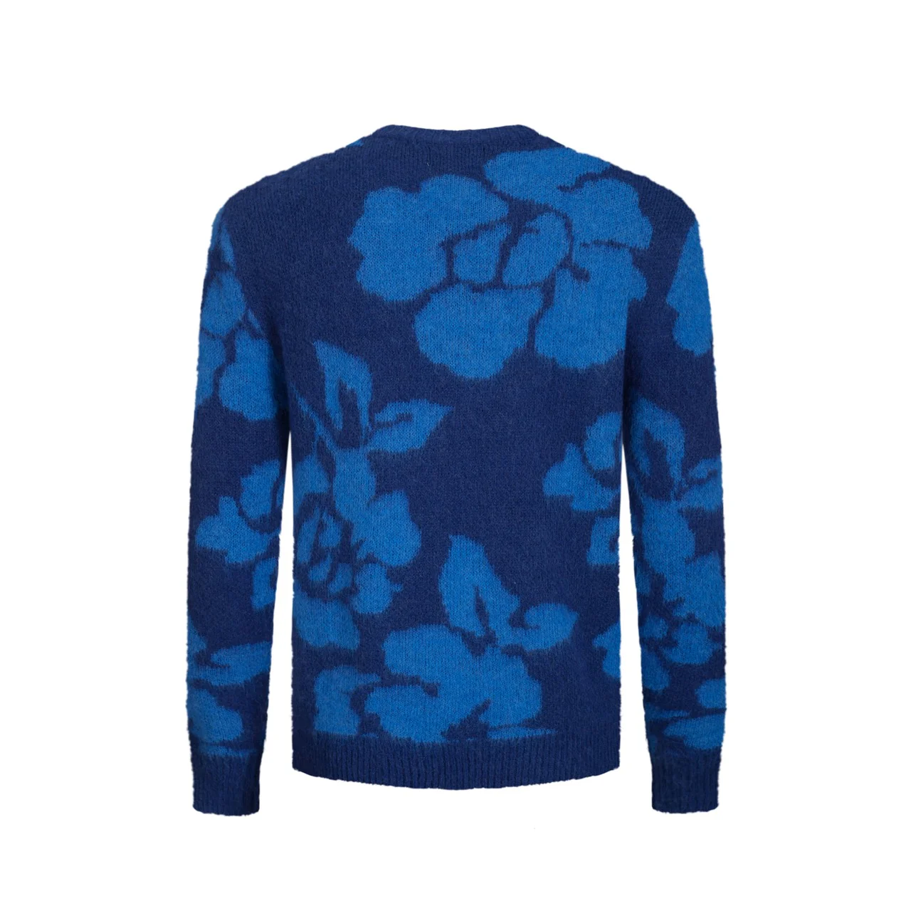 Men's blue floral jacquard plush vintage sweater - Image 3