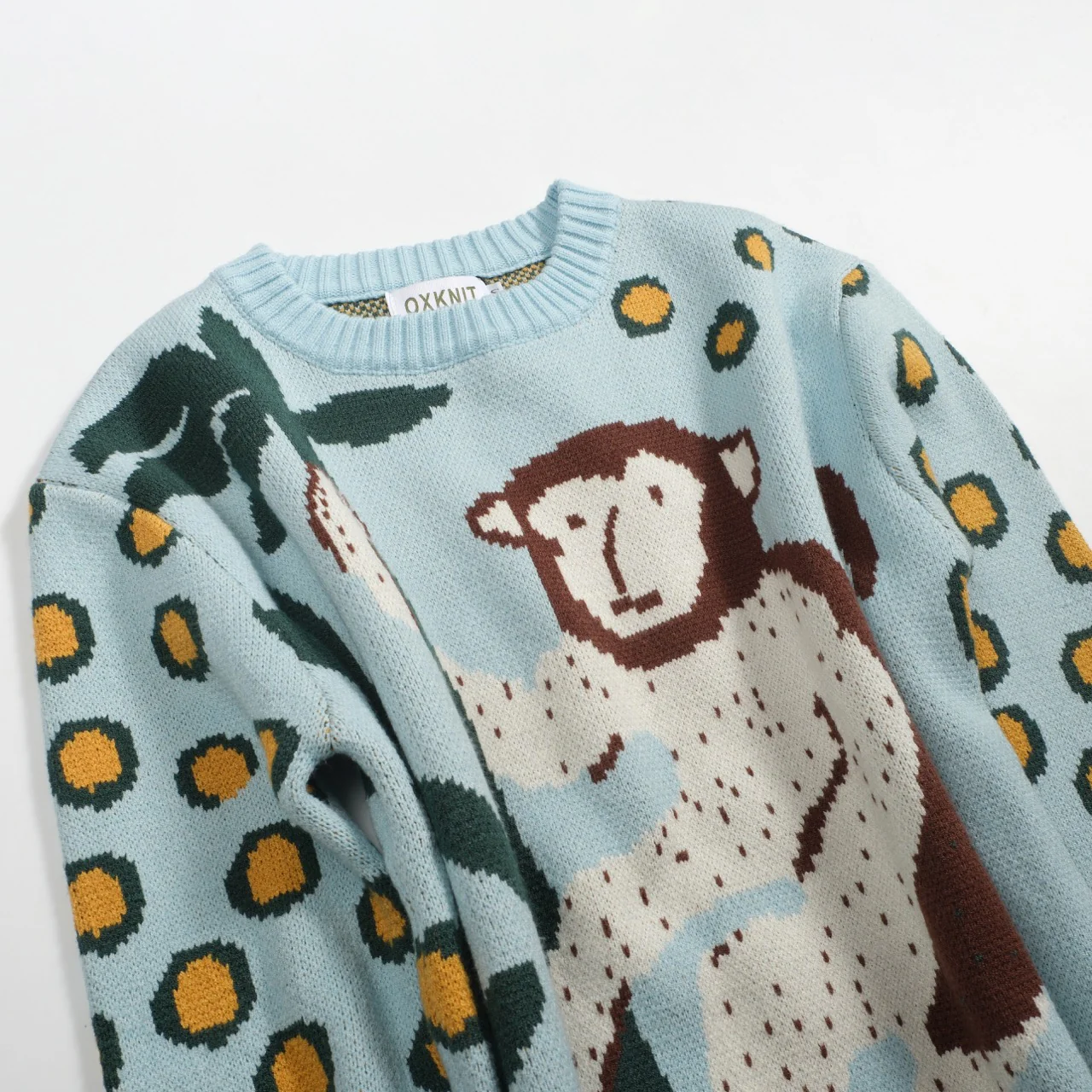 Mens blue leopard print monkey animal jacquard knitwear - Image 9