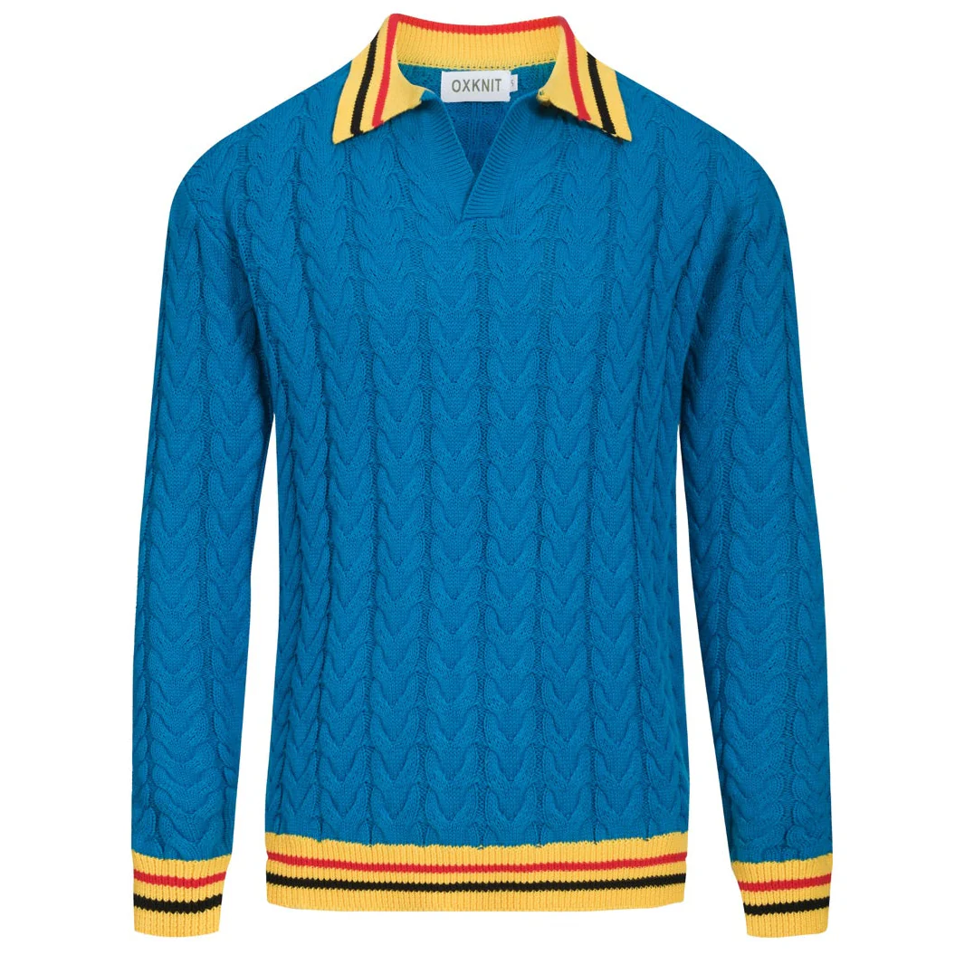 Men's blue retro aesthetic v-neck knitwear