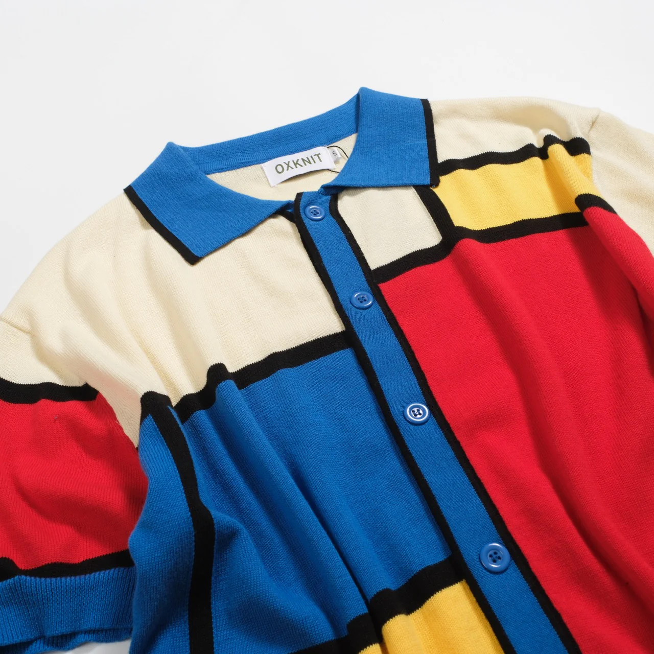 Men's blue retro color-blocked knitted cardigan - Image 8