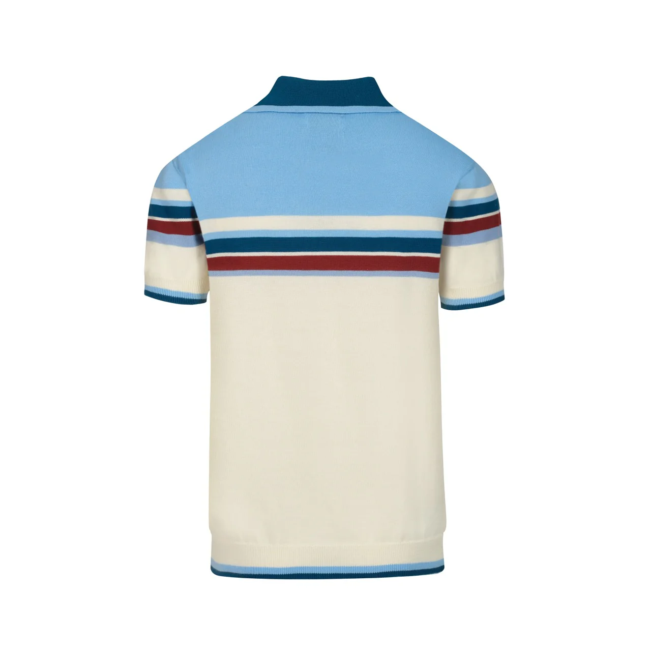 Men's blue striped retro V-neck polo - Image 3